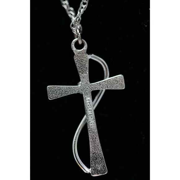 Sterling Silver Cross Infinity Cubic Zerconia Necklace 18" Chain Religious - Picture 4 of 6